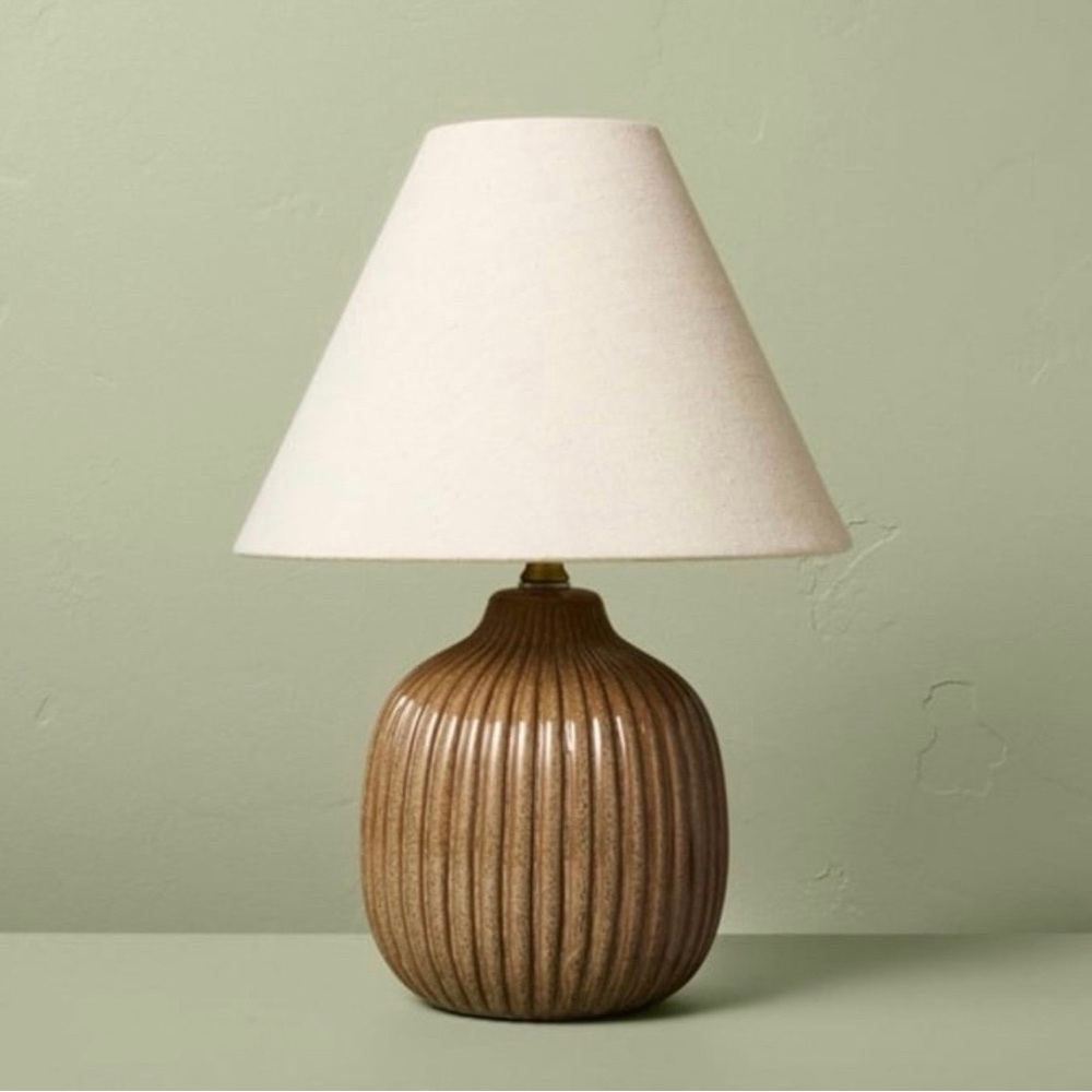 Ribbed Ceramic Table Lamp Brown/Oatmeal - Hearth & Hand with Magnolia